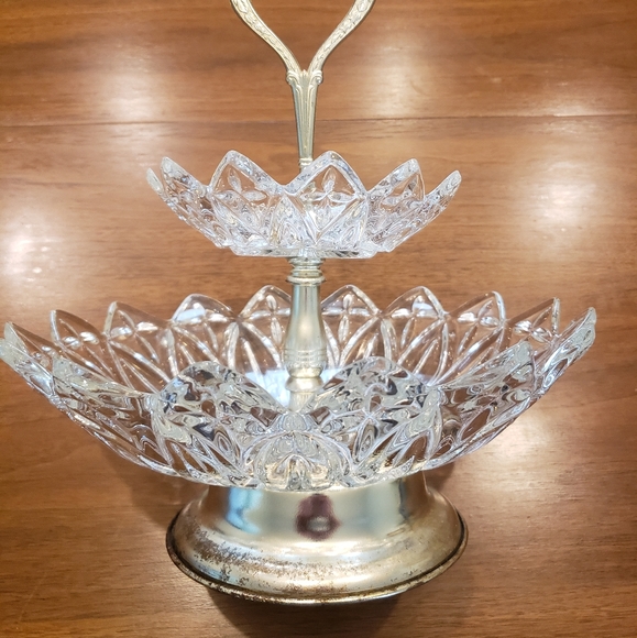 2 Tiered Glass Tray Vintage - Picture 4 of 16